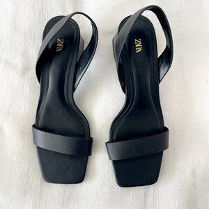 ZARA black leather sling back block heel sandals size - 39